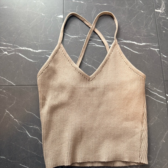 Tan Ribbed Crop Top - Picture 1 of 3